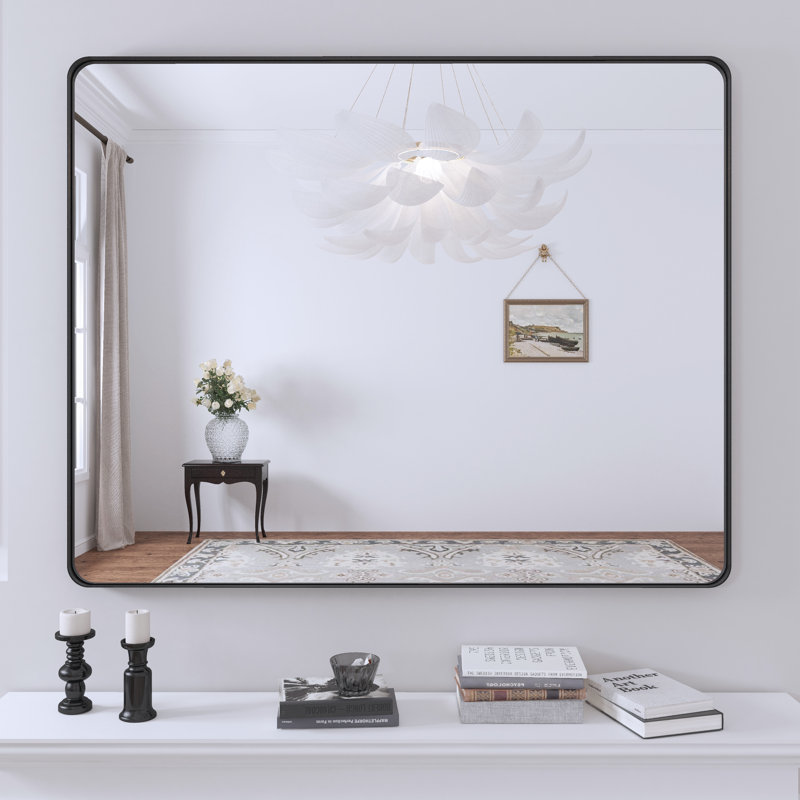 Lesamuel Filleted Corner Wall Mounted Mirror Bathroom Mirror Vanity Wall Mirror With Aluminum Frame 32 x 40 Black Rectangle